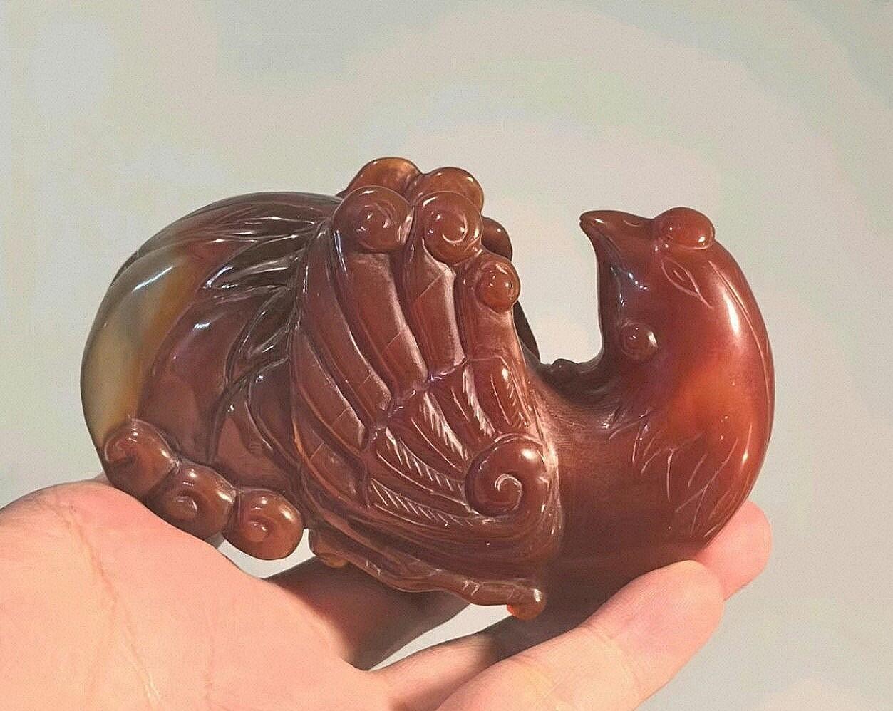 兰馨堂竹雕专场 民国创汇玛瑙雕凤凰卧凤摆件笔架  