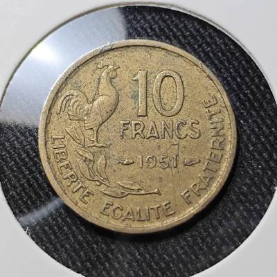 KK钱币收藏小铺  第392期  2月预留时间 周末发货 -  1951法国10法郎
