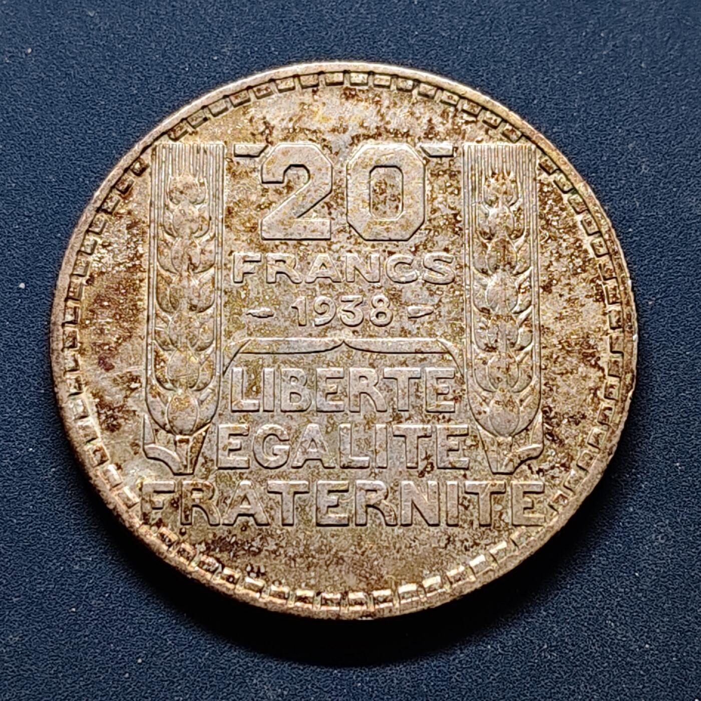 【全场包邮】纯粹捡漏拍501场-持续更新中 法国1938年女神20法郎银币【35毫米20克68%】