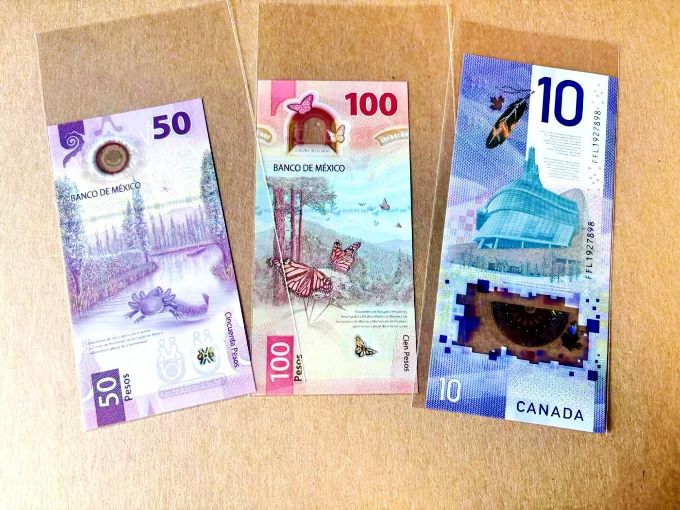 【Blue Auction】世界纸币精拍第782期——18级TOP拍卖/信誉/品质/专业/高效💫 【一组3张获奖钞 含倒置号】墨西哥2021-22年50-100比索&加拿大 2018年10元 全新UNC