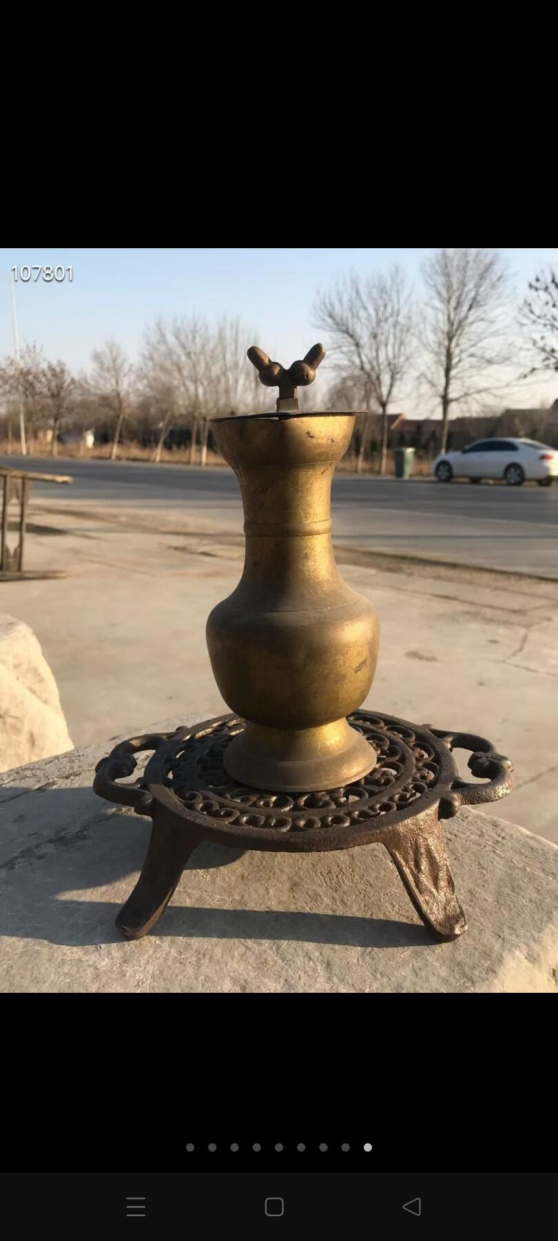 铸铁温酒炉 特大铜壶一套 保存完好 尺寸如图 全品