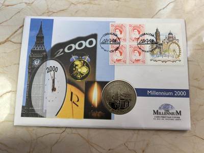 第190期拍卖 - 直布罗陀1999年5镑钛币 千禧年 10克钛 发行量：2万5千 首日封