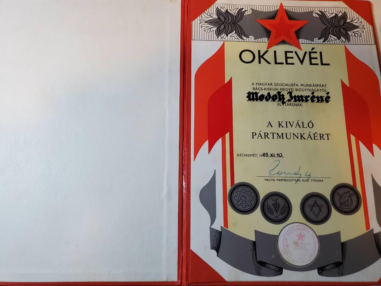 韵星假日军品类拍卖第三十九期暨默多克中校夫妇专场 -- Rimey Holidays Militaria Auction 39 & The Modoks Collection  匈牙利人民共和国默多克夫人1983劳动党党建表彰大证书