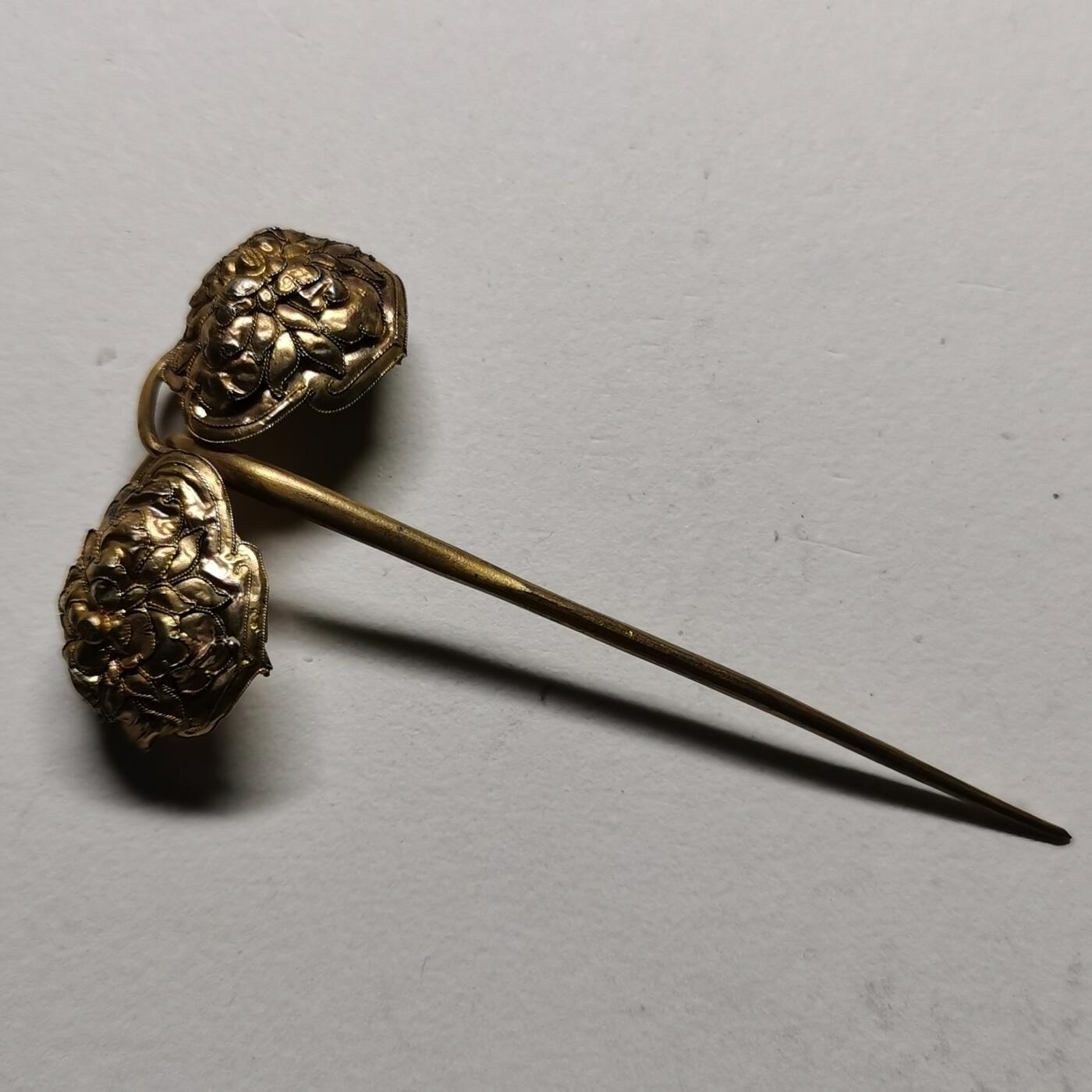 杂件专场98期 清代老银鎏金发簪，金水足