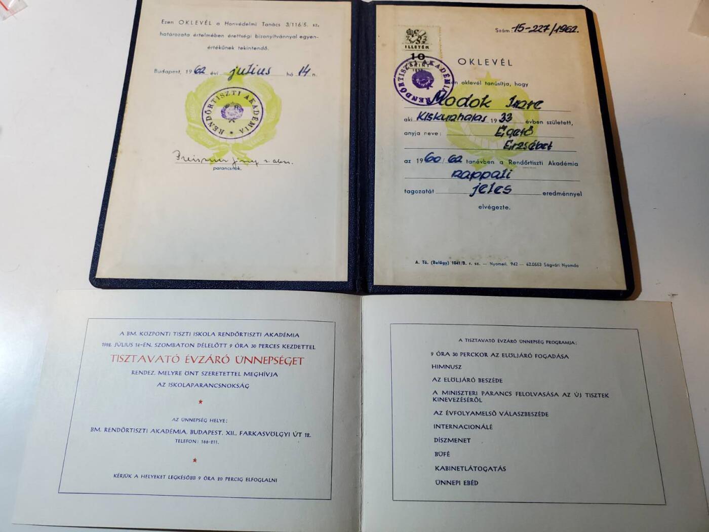 韵星假日军品类拍卖第三十九期暨默多克中校夫妇专场 -- Rimey Holidays Militaria Auction 39 & The Modoks Collection  匈牙利人民共和国人民警察进修大证书、内务部人民警察毕业校徽证章证书 证书少见