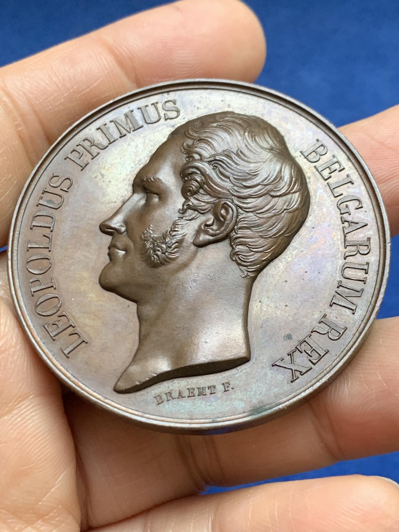 《竞宝斋》第465场 周日，周一，周二，3场连拍 （全场包邮）欢迎送拍 比利时1837年纪念根特至登德尔蒙德铁路开通铜章，利奥波德一世头像，42.9g，49.2mm