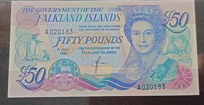 【新年十三拍】世界钱币～微拍第232期暨2026年第13期  剩余硬通和其它一些从未上架过的货品 - 1990年福克兰群岛50元 全新绝品无47