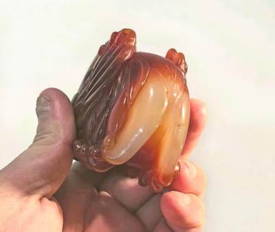 民国创汇玛瑙雕凤凰卧凤摆件笔架  