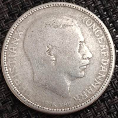 布加迪🐬～世界钱币(上海)🌾第 273 期 /  各国套币和散币 - 丹麦🇩🇰 1916年 2克朗银币 15克 800银 31mm