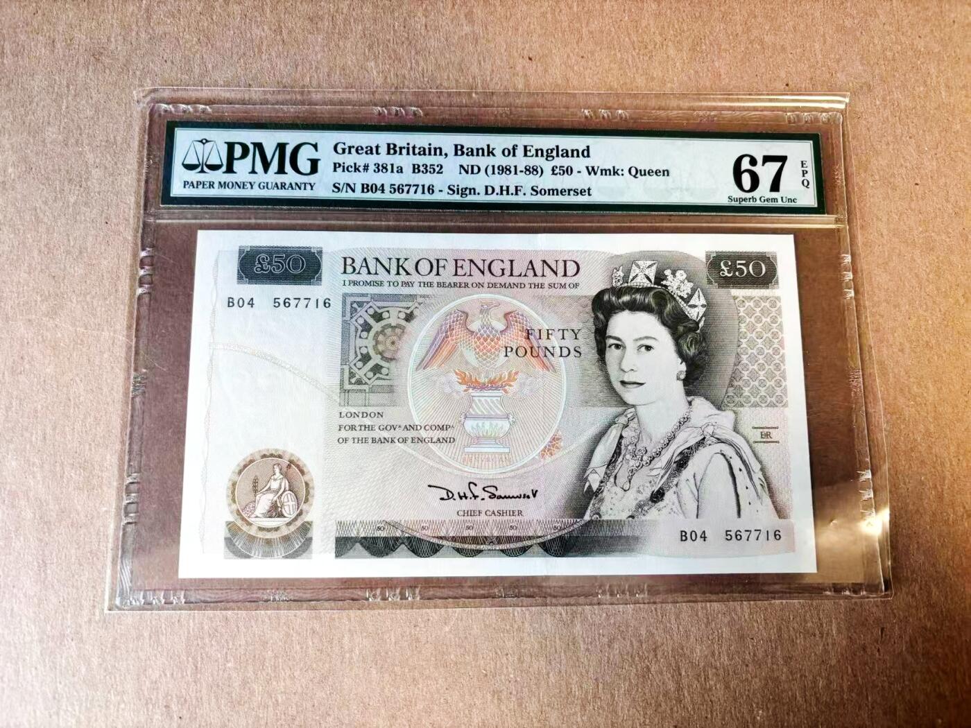 【Blue Auction】世界纸币精拍第782期——18级TOP拍卖/信誉/品质/专业/高效💫 【a版】英国 D序列 1981-88年50镑 PMG67EPQ 高分老壳