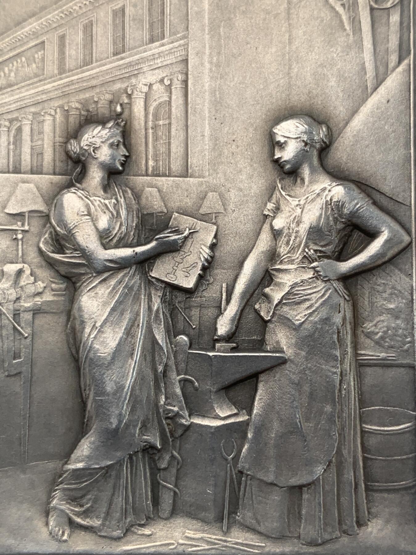 掌中浮雕-藏着的欧洲第052场 1892年法国镀银铜章， 43.4x59.4mm，O.roty雕刻，纪念医学家 L. A. Collin。