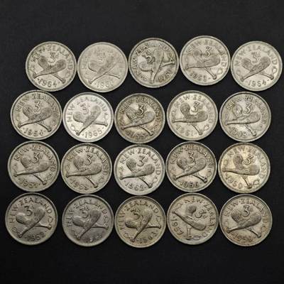 【淘币小摊】实时拍第八百六十三拍   小银币散币场   年前最后一周 之前的预留小年前全部发出 请更换最新收货地址  - 新西兰3便士镍币20枚