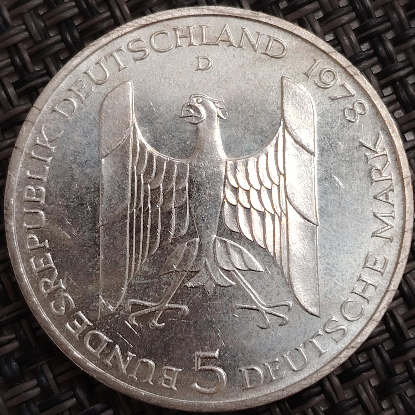 布加迪🐬～世界钱币(上海)🌾第 273 期 /  各国套币和散币 德国🇩🇪 1978年 5马克纪念银币(魏玛共和国总理 施特雷泽曼)