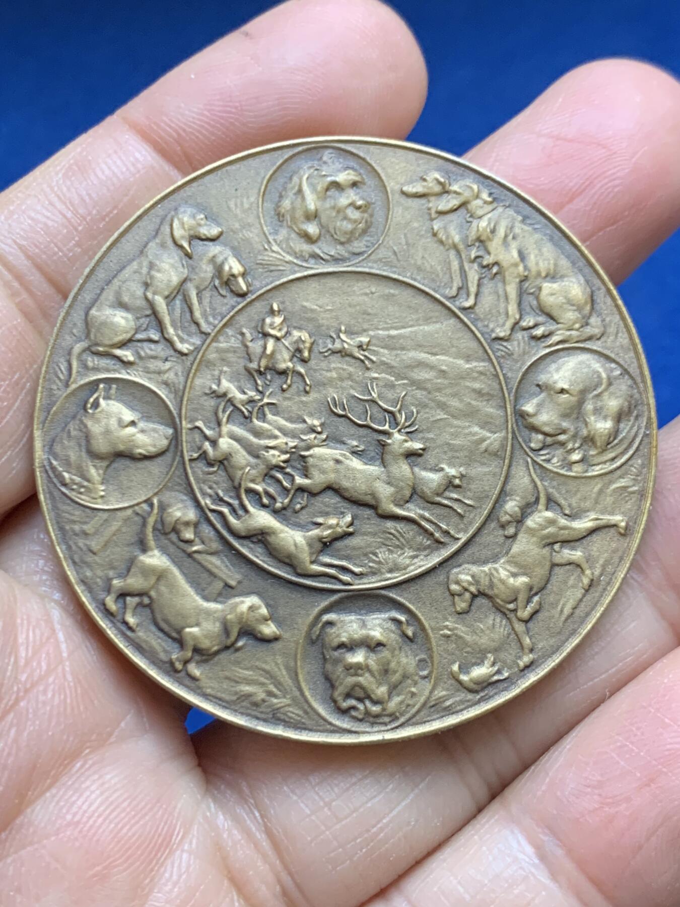 《竞宝斋》第465场 周日，周一，周二，3场连拍 （全场包邮）欢迎送拍 法国拉索洛涅猎犬协会铜质奖章，46.65g，49.1mm，无边铭