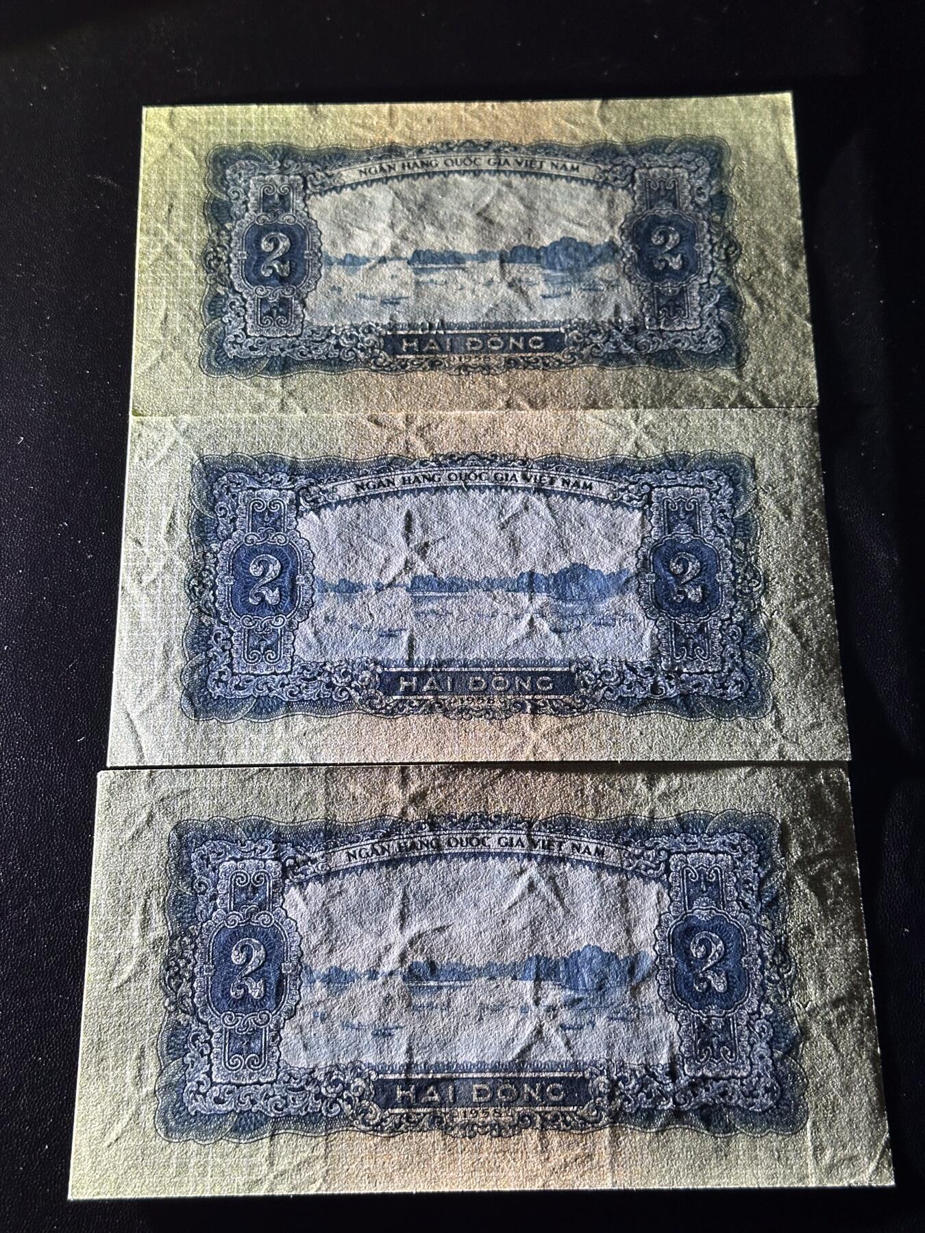 《外钞收藏家》第六百零八期（精选场）（本平台长期征集拍品、欢迎藏友们联系合作） 越南中国代印版2盾 3张一起 全新 有的角不绝 1张有点拖墨 