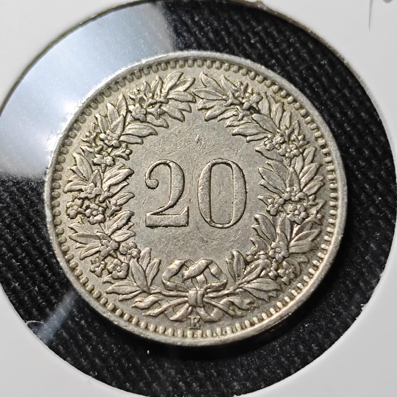 KK钱币收藏小铺  第392期  2月预留时间 周末发货  1955瑞士20分