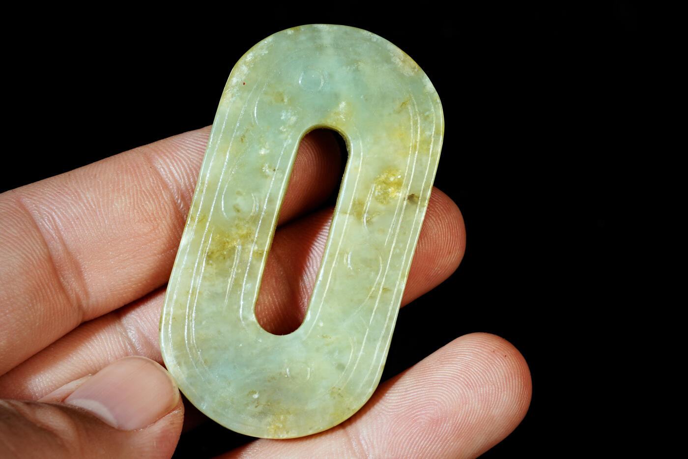 上海都达杂项专场十九（全场包邮） 和田玉湖水绿精雕《绦环》挂件