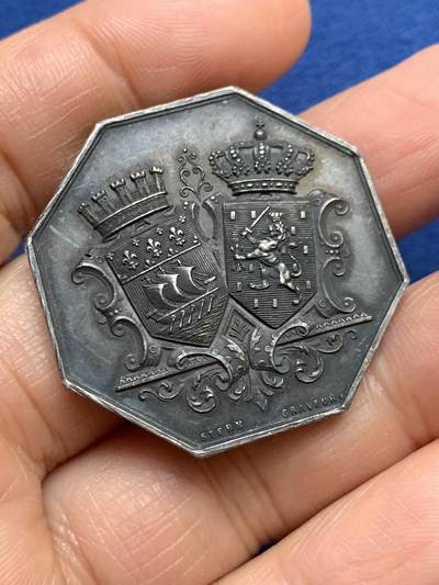 《竞宝斋》第465场 周日，周一，周二，3场连拍 （全场包邮）欢迎送拍 - 法国巴黎-荷兰银行八角银质代币，21g，36.1mm，丰饶角边铭