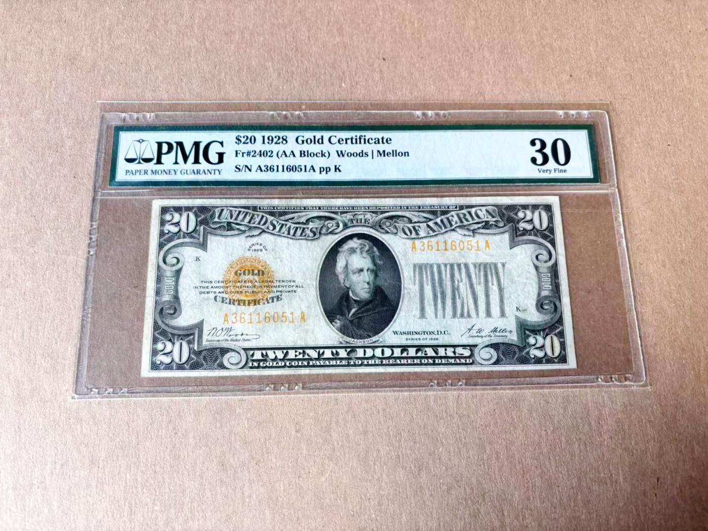 【Blue Auction】世界纸币精拍第782期——18级TOP拍卖/信誉/品质/专业/高效💫 【AA无47】美国 1928年20美金 黄金券 PMG30