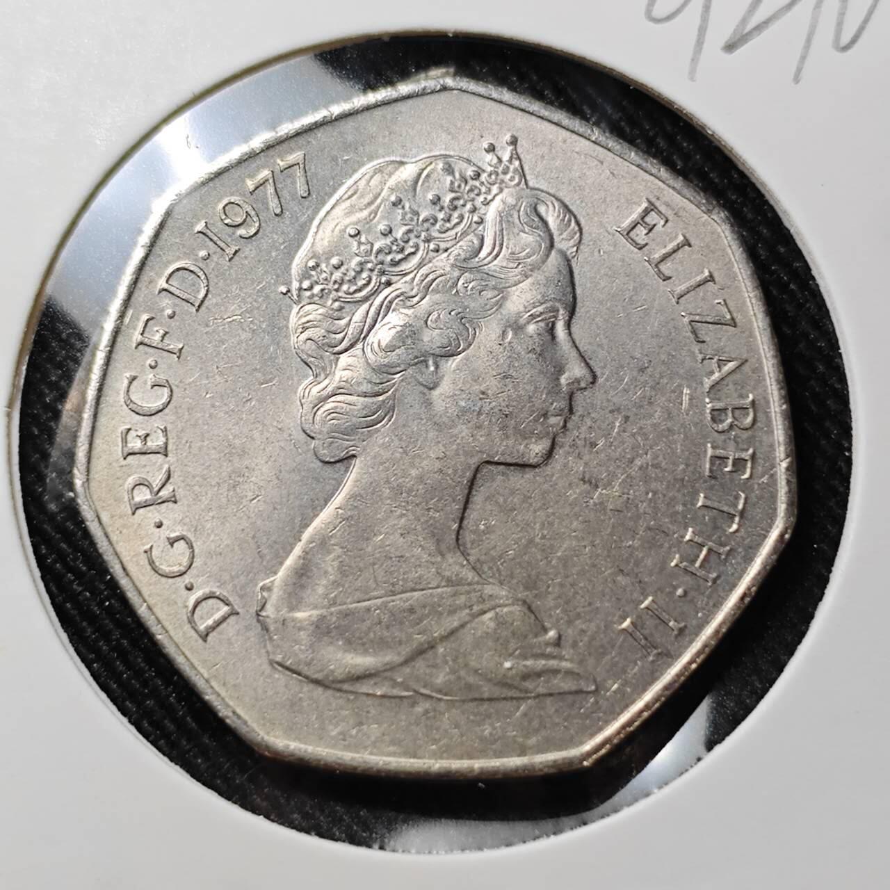 KK钱币收藏小铺  第392期  2月预留时间 周末发货 1977 英国大50便士 