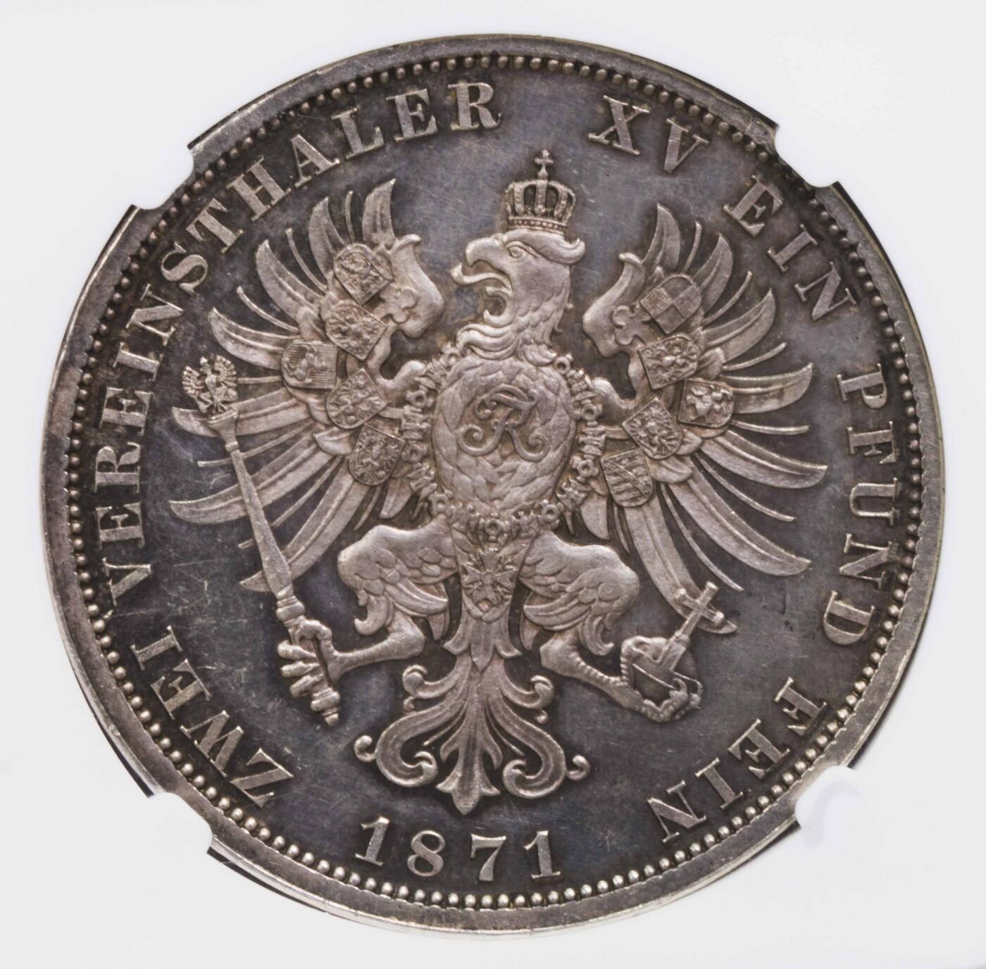 NGC-MS61PL 1871A德国普鲁士威廉一世鹰徽2泰勒 唯一冠军