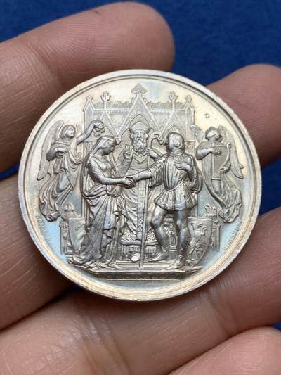 《竞宝斋》第465场 周日，周一，周二，3场连拍 （全场包邮）欢迎送拍 - 法国婚姻与爱情纪念银章，22.55g，36.6mm，1879年仅使用一个月的烟斗边铭