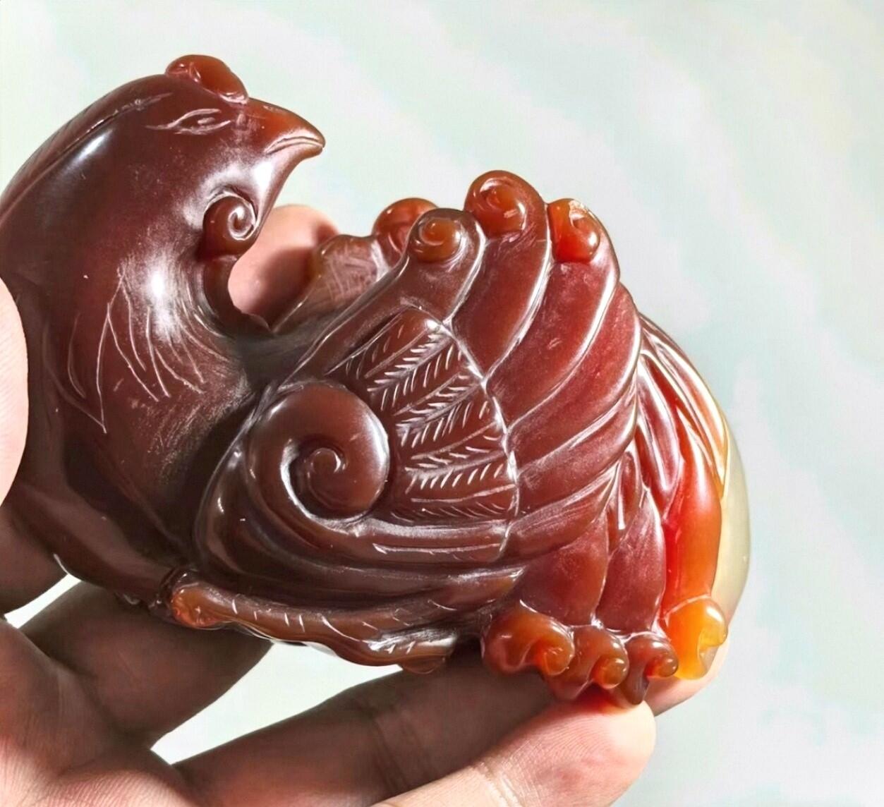 兰馨堂竹雕专场 民国创汇玛瑙雕凤凰卧凤摆件笔架  