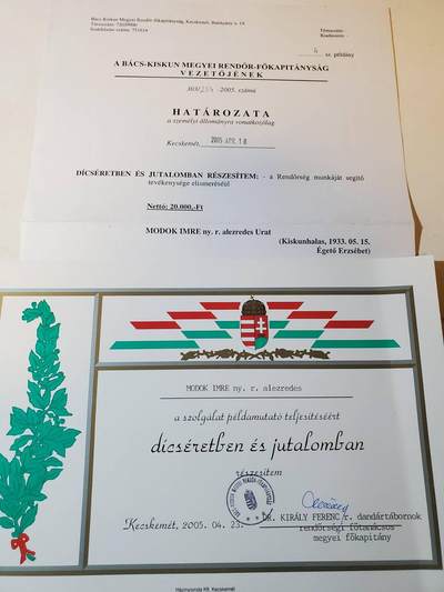 韵星假日军品类拍卖第三十九期暨默多克中校夫妇专场 -- Rimey Holidays Militaria Auction 39 & The Modoks Collection  - 匈牙利共和国默多克中校在赞美和奖励中市政府表彰证书一套两张