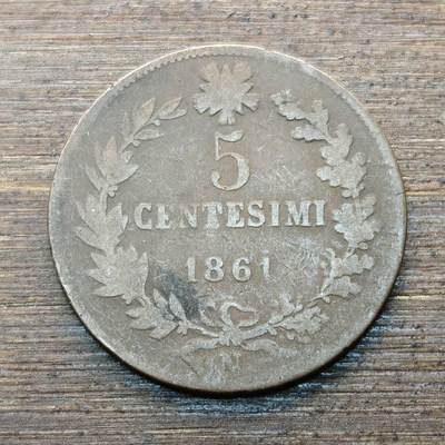 【铜匠收藏】★第144★散币专场 不寄存，30包邮。不满30元，支付5元运费。《接受代拍 代送NGC评级》 - 48【无寄存】1861年 意大利 5分 铜币