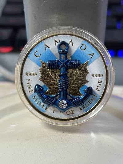 第190期拍卖 - 加拿大2019年5元彩色普制银币 锚（枫叶币） 1盎司9999银 发行量：500 盒证全