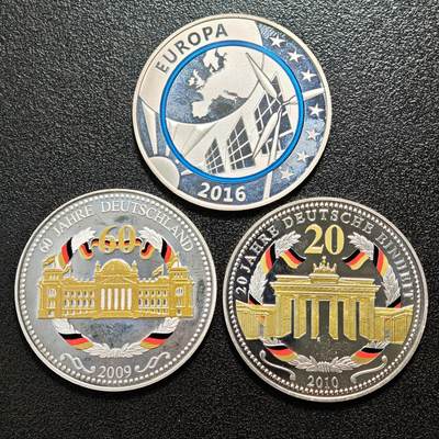 【德藏】世界币章拍卖第164期（拍品征集中~欢迎藏友联系） - 3枚一组 现代德国纪念银章 333银 直径约：36mm；重约：14.6g