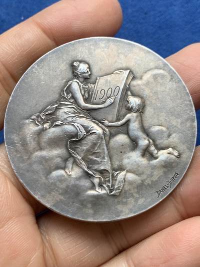 《竞宝斋》第465场 周日，周一，周二，3场连拍 （全场包邮）欢迎送拍 - 法国D.Dupuis巴黎造币厂银章，云端天使，58.15g，49.8mm，丰饶角边铭