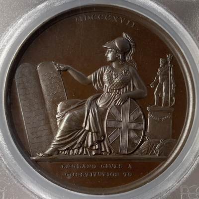 掌中浮雕-藏着的欧洲第052场 - PCGS SP64  : 1817年英属爱奥尼亚岛宪法铜章，  41mm