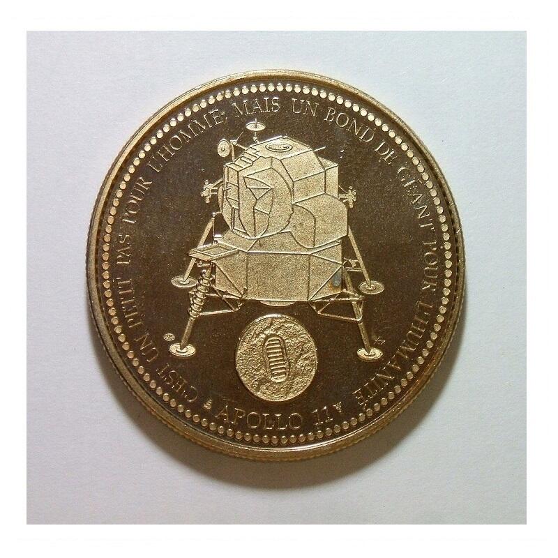 美国1969年 阿波罗11号+阿姆斯特朗登月 高浮雕精制大镀金章 月球一小步 人类一大步 40MM