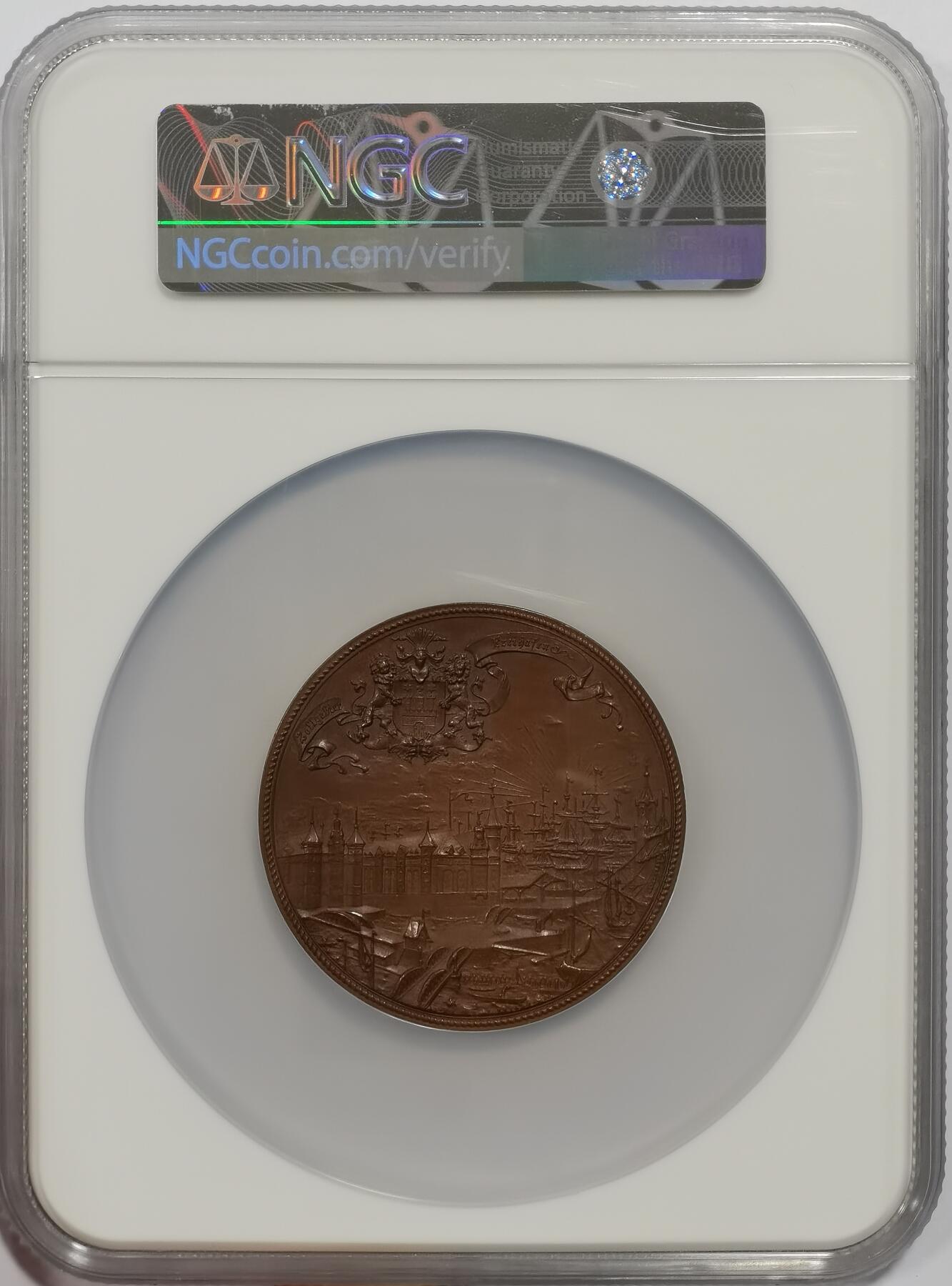 博洋堂“心向春光”2月精品大拍专场暨第160期（全场包邮） NGC MS63BN 冠军分！德国1888三皇年纪念汉堡市歌德学院巨大铜章，54mm大尺寸，背面百年风景依旧历历在目！