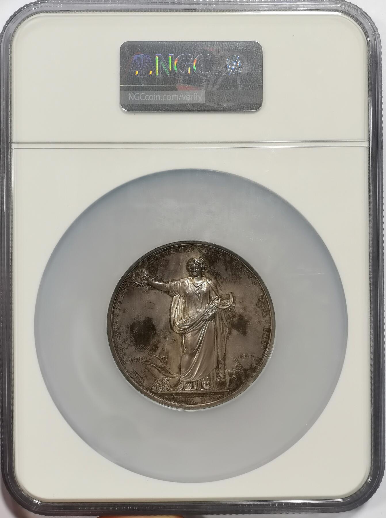 博洋堂“心向春光”2月精品大拍专场暨第160期（全场包邮） NGC UNC 名家旧藏！丹麦1859年纪念乔纳森科林巨大银章！其担任皇家基金会秘书长，著名童话家安徒生的再生父母和导师！万吨机制大章！类精致面板，超高浮雕人物和女神刻画，裸币重129克的巨无霸大银章！