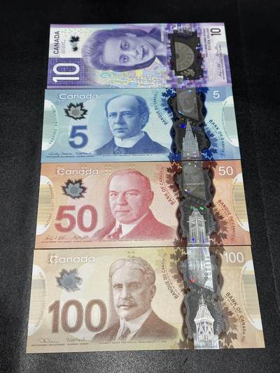 《外钞收藏家》第六百零八期（精选场）（本平台长期征集拍品、欢迎藏友们联系合作） - 加拿大两个版本 5-100元 四张一起 全新UNC