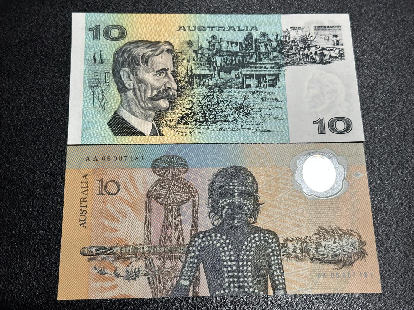 《外钞收藏家》第六百零八期（精选场）（本平台长期征集拍品、欢迎藏友们联系合作） 澳大利亚纸币版10元 全新不绝+88年10元塑料钞纪念钞全新
