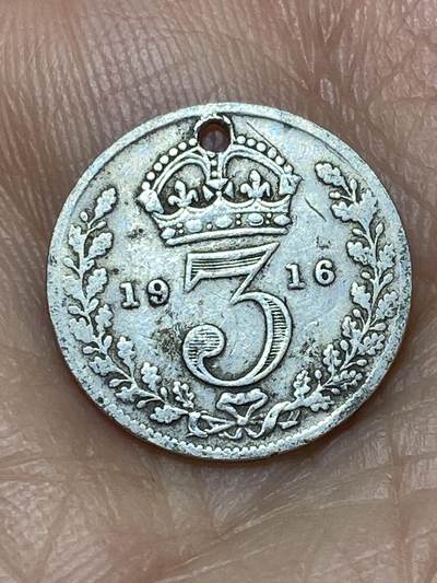 2026年第十九场(总第一百八十八场）外国好品散币场(免佣金) - 打孔–英国1916年3便士银币(乔治五世第一版，925高银)