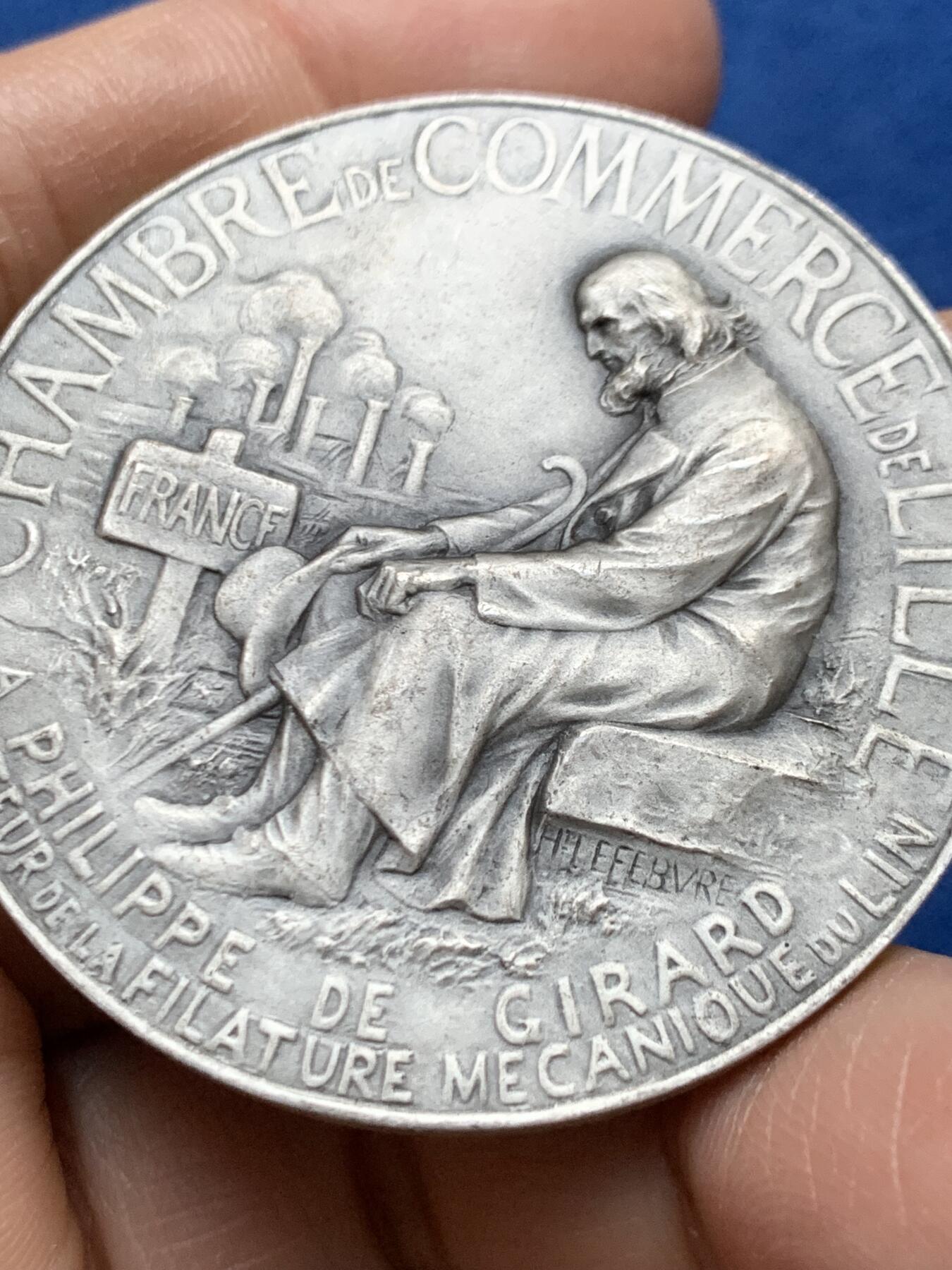 《竞宝斋》第465场 周日，周一，周二，3场连拍 （全场包邮）欢迎送拍 法国里尔商会银章，51g，46.5mm，丰饶角1argent边铭