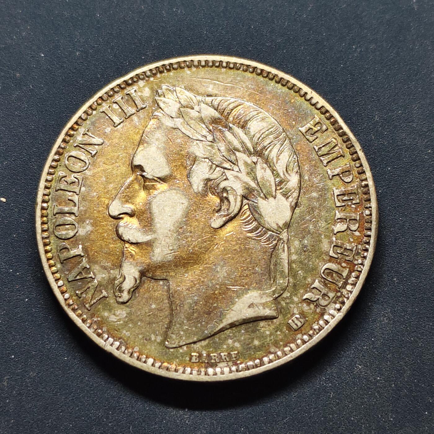 【全场包邮】纯粹捡漏拍501场-持续更新中 法国第二帝国1868年拿破仑三世5法郎银币【37毫米25克90%】