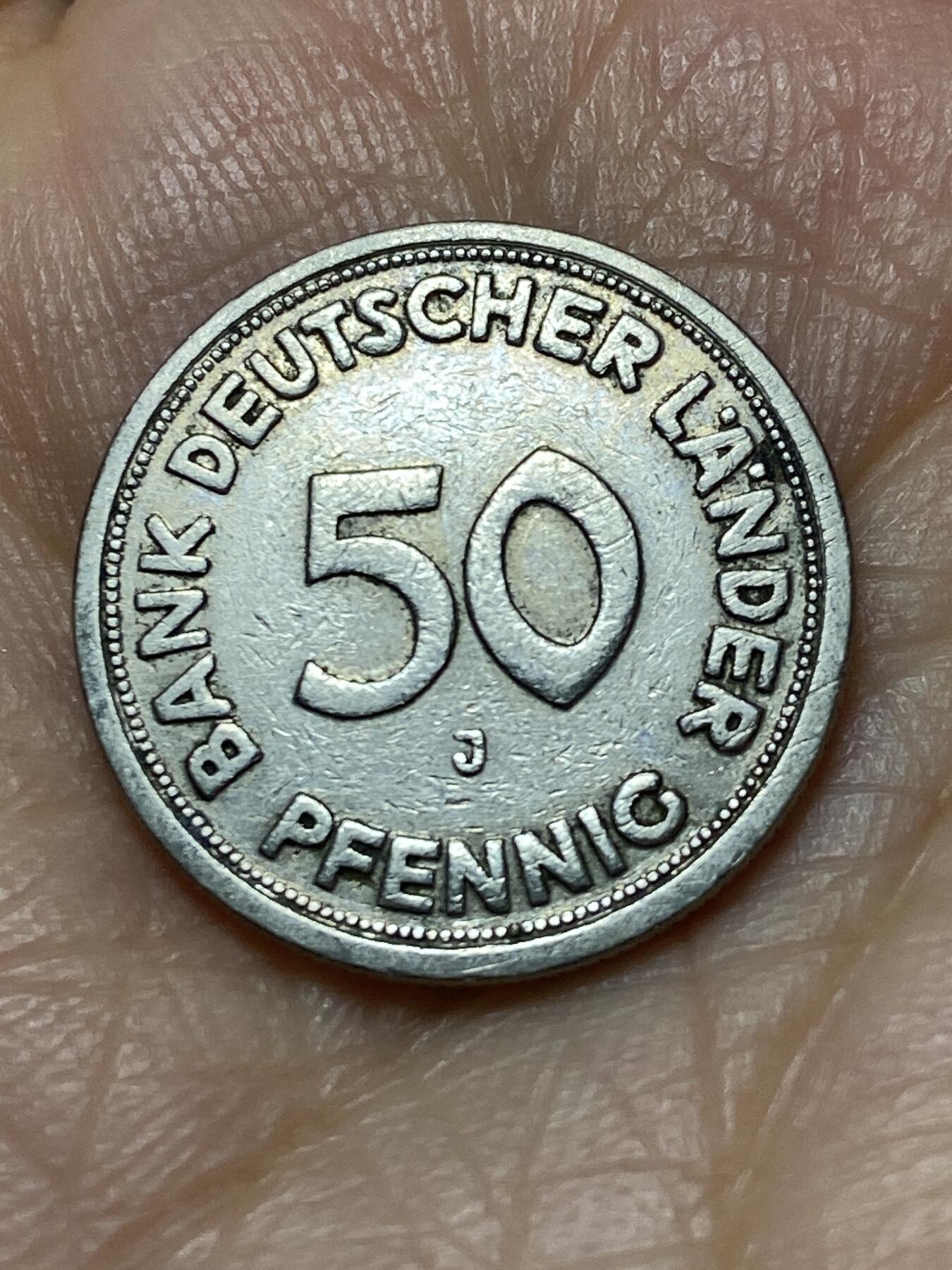 2026年第十九场(总第一百八十八场）外国好品散币场(免佣金) 德国🇩🇪1949年50芬尼(第一版，J标汉堡造)