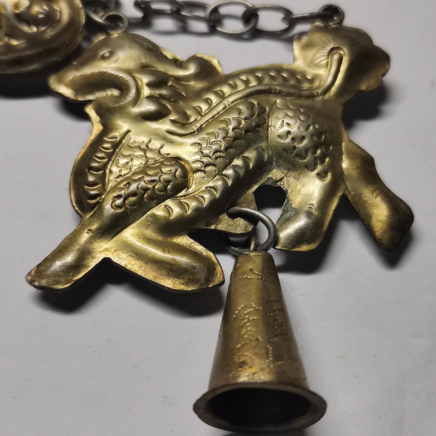 杂件专场98期 清代老银链，老银鎏金麒麟