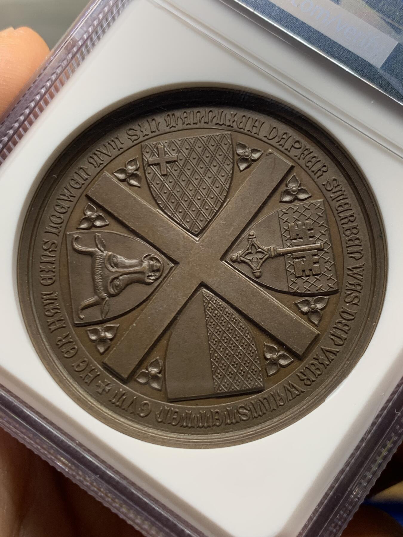 《竞宝斋》第465场 周日，周一，周二，3场连拍 （全场包邮）欢迎送拍 NGC MS64BN 瑞士1886年森帕赫战役胜利500周年纪念铜章 盒子加厚