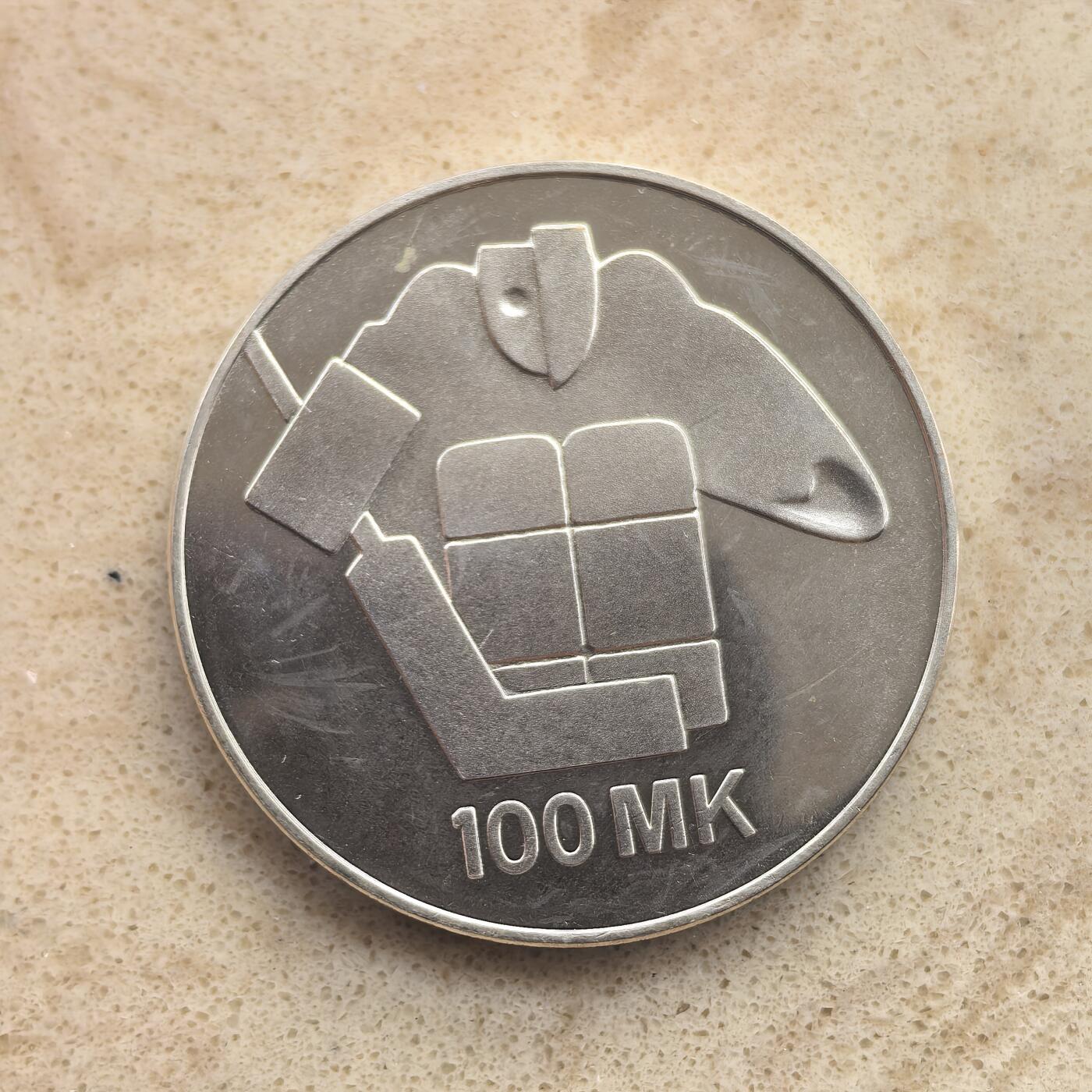 道一币馆币章第一百六十五场 芬兰1991年世界冰球锦标赛100马克银币     24g  830s