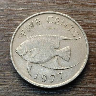 【本场4.12号发货】★第145★散币专场 不寄存，30包邮。不满30元，支付5元运费。《接受代拍 代送NGC评级》 - 74【无寄存】1977年 英属百慕大 5分 铜镍币 皇后天使鱼