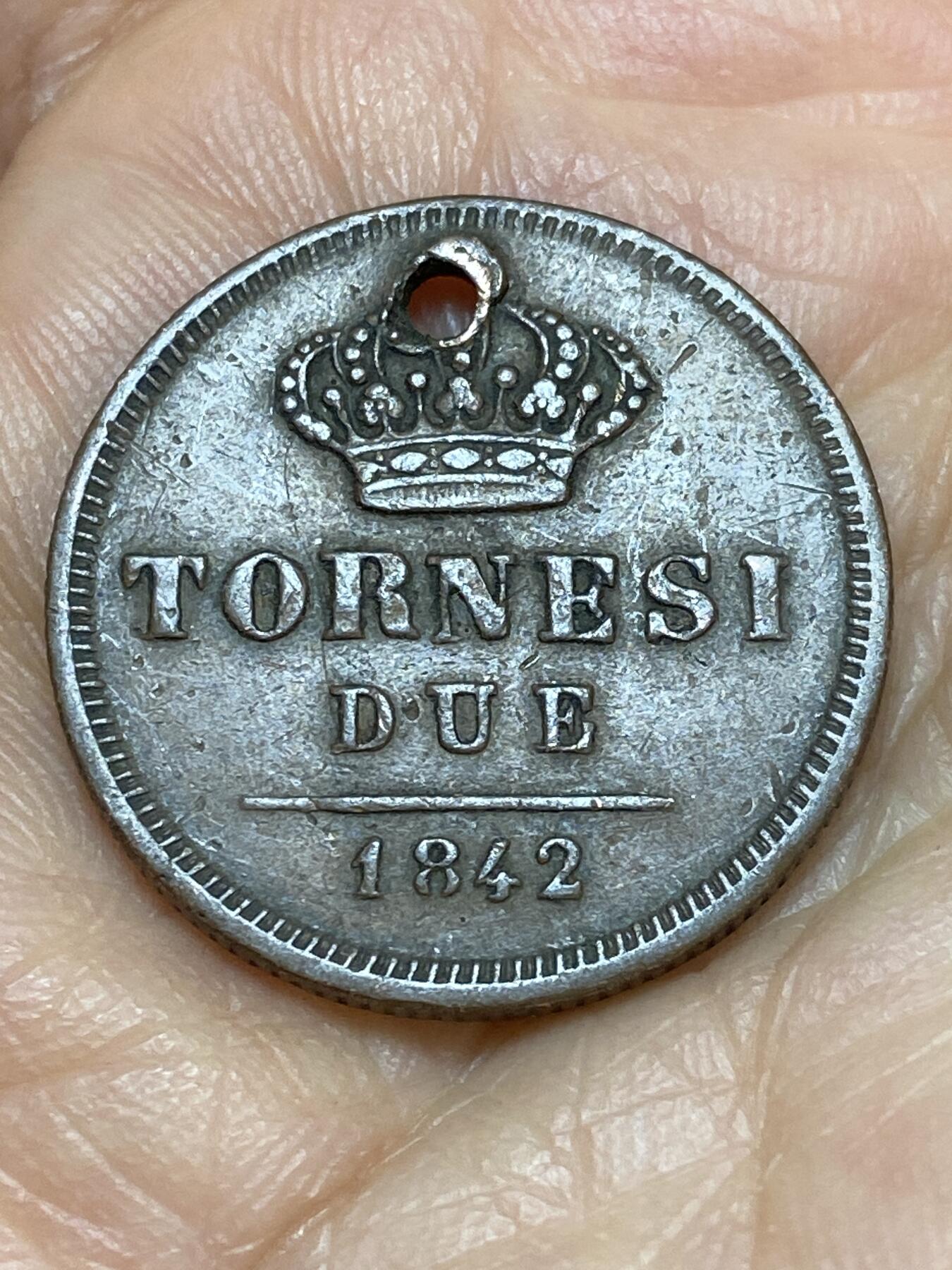 2026年第十九场(总第一百八十八场）外国好品散币场(免佣金) 稀少打孔好品–两西西里王国1842年2托内西(费迪南多二世时期)