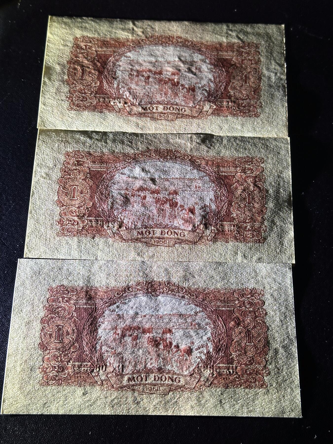 《外钞收藏家》第六百零八期（精选场）（本平台长期征集拍品、欢迎藏友们联系合作） 越南中国代印版1盾 3张一起 接近全新 有两张有荧光斑