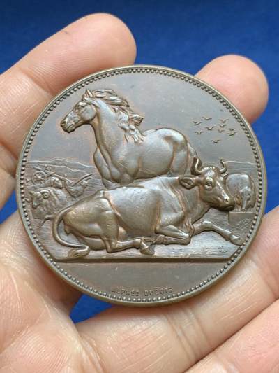 《竞宝斋》第465场 周日，周一，周二，3场连拍 （全场包邮）欢迎送拍 - 法国A.Dubois农业协会铜章，61.8g，50.5mm，丰饶角边铭