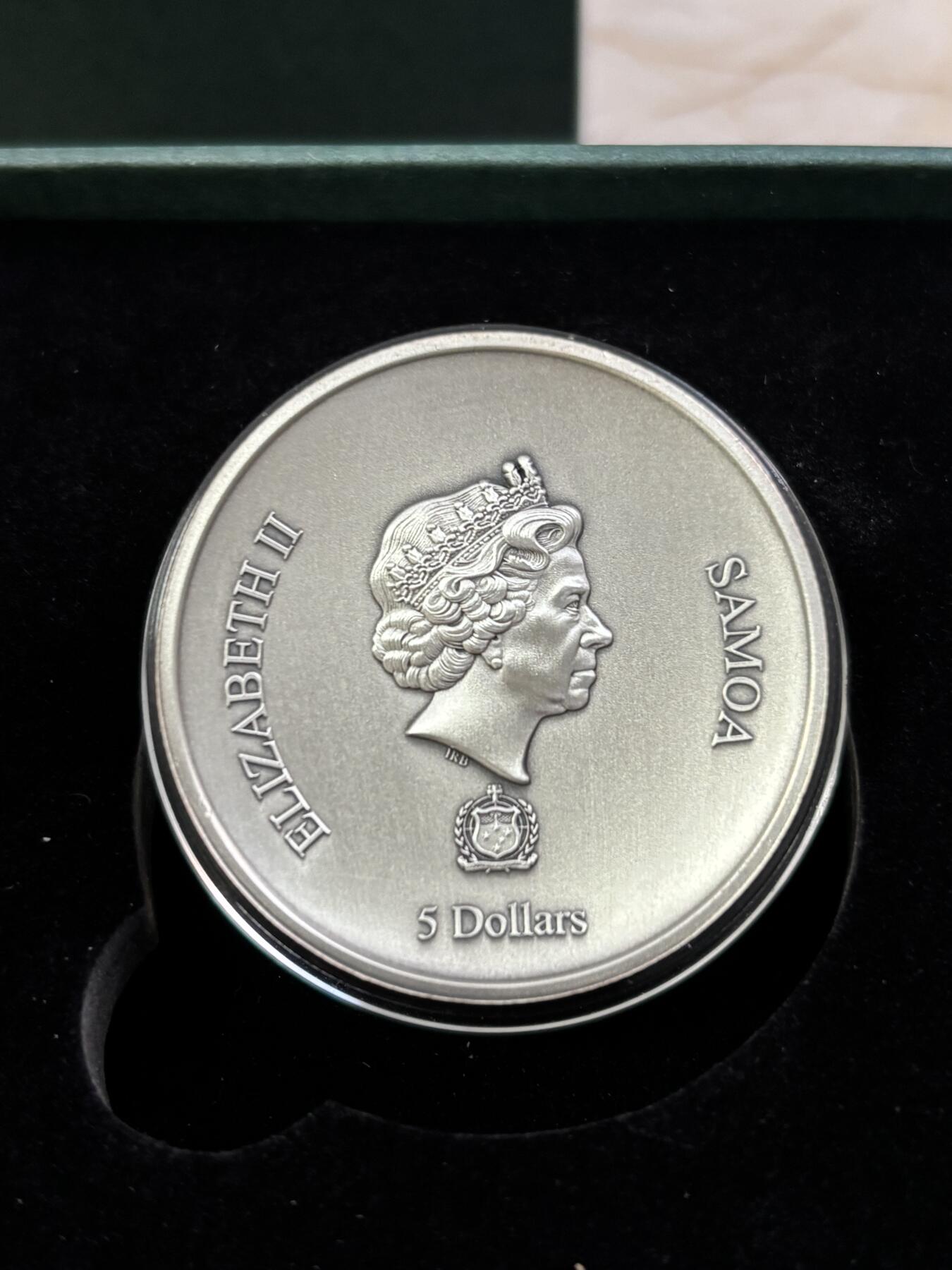 第190期拍卖 萨摩亚2020年5元仿古凹面银币 海吉雅-健康与卫生的女神，其名称是英语